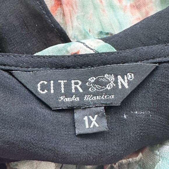 CITRON Santa Monica‎ tie dye floral embossed logenlook open front cardigan 1X - Picture 3 of 12